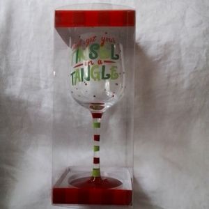 Holiday Hand Painted Wine Glass "Don't Get Your Tinsel in a Tangle"